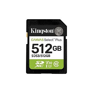 Cartão SD 512GB Kingston C10 150MB/s U3 V30 A1 SDS3/512GB Canvas Plus