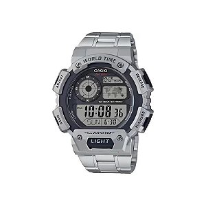 Relógio Casio World Time AE-1400WHD-1AVDF Digital Prata/Preto