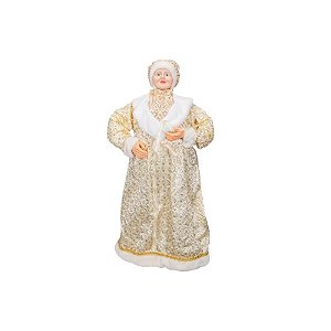 Ornamento Decorativo de Natal Papai Noel 90 cm com Detalhes Brancos e Dourados