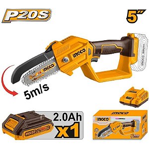 Minimotosserra podadora 5" sem fio 20V - Ingco CGSLI20581 (1 bateria)