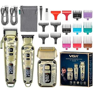 Kit Máquina de Corte VGR Voyager Professional Barber V-642 - Dourado