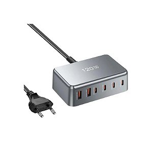 Estação de Carregamento YMS Gan 120W 2 USB-A/USB-C Cinza