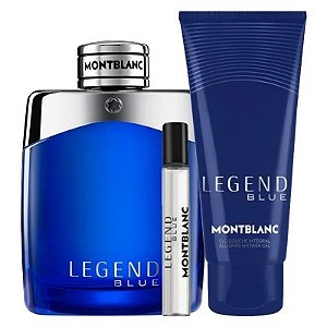 Kit Perfume Montblanc Legend Blue EDP 100mL + 7,5mL + Gel de Banho 100mL - Masculino