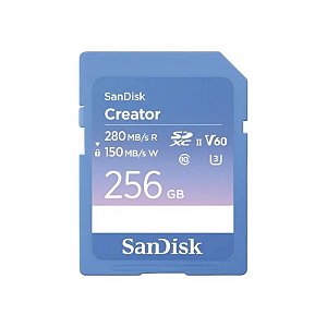 Cartão de Memória SD Sandisk Creator 280-150 MB/s UHS-II U3 V60 6K 256 GB (SDSDXEP-256G-GNCIS)