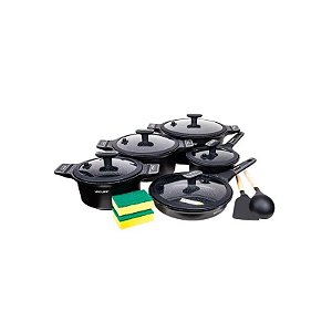 Conjunto de Panelas Ucc Life com 14 Peças. Granito Preto.