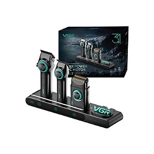 Kit Cortador de Cabelo VGR Stepless 3 em 1 Recarregável - Preto