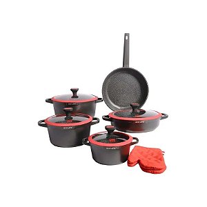 Conjunto de Panelas de Indução Antiaderentes Ucc Life de 11 Peças, Preto