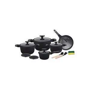 Jogo de Panelas Ucc Life com 15 Peças. Granito Preto.
