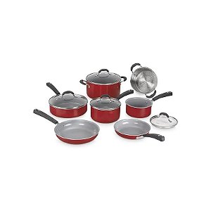 Jogo de Panelas Cuisinart 54C-11R Antiaderente Cerâmicaxt Vermelho - 11 Peças