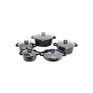 Conjunto de Panelas de Indução Antiaderentes Ucc Life de 10 Peças, Preto