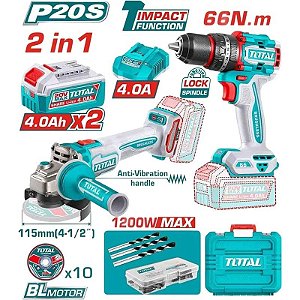 Kit de Ferramentas Sem Fio - Total TCKLI20256 20V (2 baterias) 220V-50/60Hz