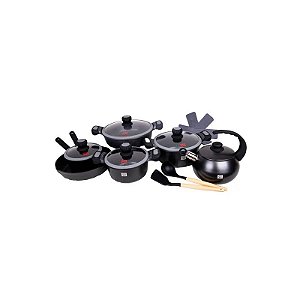 Conjunto de Panelas Antiaderentes para Indução Ucc Life, 11 Peças, Preto