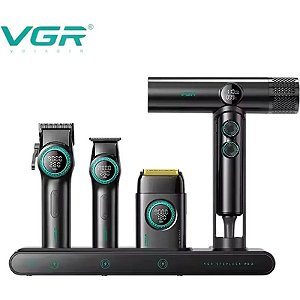 Cortador de Cabelo VGR Voyager Profissional Stepless Pro 4 em 1 - Preto/Verde