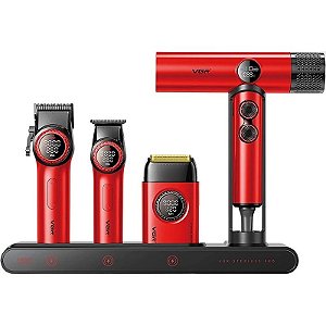Cortador de Cabelo VGR Voyager Profissional Stepless Pro 4 em 1 - Vermelho