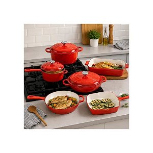 Conjunto de Panelas de Indução Antiaderentes Ucc Life de 11 Peças, Vermelho