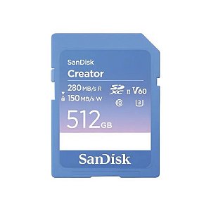 Cartão de Memória SD Sandisk Creator 280-150 MB/s UHS-II U3 V60 6K 512 GB (SDSDXEP-512G-GNCIS)