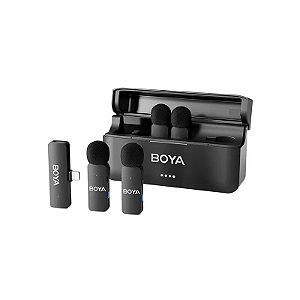 Kit Microfone Lavalier Sem Fio Boya BY-V4D USB-C Preto