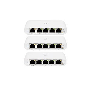 Kit 3 Peças do Switch Unifi Ui USW-FLEX-MINI-3 de 5 Portas Giga RJ45 Poe 2.5W