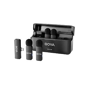 Kit de Microfone de Lapela Sem Fio Boya BY-V4D USB-C - Preto