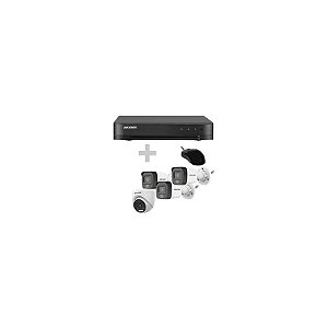 Kit de Vigilância DVR Hikvision KIT-7204HGHI-4CAM/ HL Turbo HD 1+3CAM / HDMI / VGA / USB / Lan / Rca - Preto + Mouse