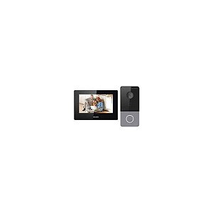 Kit de Videoporteiro Hikvision DS-KIS605-P(C) IP com Tela Touch de 7" e Wi-Fi - Preto