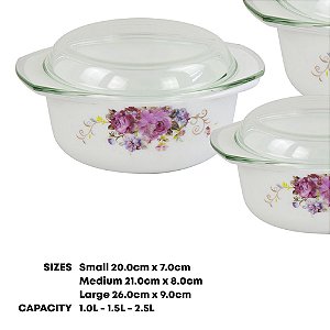 Tijelas de Vidro Opal com Tampa de Vidro Transparente 3 Peças