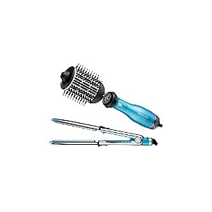 Kit Prancha Babylisspro PP91 Optima XL + Escova Secadora 2 Em 1 - Azul Claro