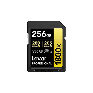 Cartão de Memória SD Lexar Professional Gold 1800X 280-205 MB/s C10 U3 V60 Uhs-II 256 GB (LSD1800256G-BNNNG)
