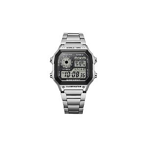 Relógio Casio World Time AE-1200WHD-1AVDF Digital Masculino Prata/Preto