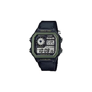 Relógio Casio World Time AE-1200WHB-1BVDF Digital Masculino - Preto/Verde