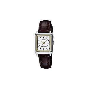 Relógio Casio LTP-V007L-7E2UDF Analógico Feminino - Prata/Branco/Couro Marrom