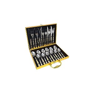 Kit de Talheres FD-666 - Maleta Dourada - 24 Peças