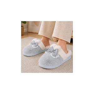 Pantufa Buselu Feminina Peluda Azul Clara com Laço 36 ao 41
