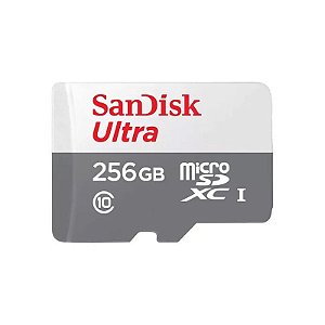 Cartão MicroSD de 256GB Sandisk Ultra SDSQUNR-256G-GN6TA de 100MB/s - Cinza/Vermelho