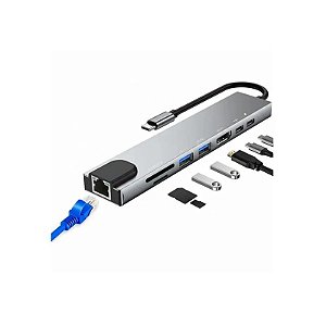 Hub USB-C 8 em 1 USB/USB-C/HDMI/SD/RJ45