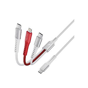 Cabo Nautica VB630 USB-C/Lightning 3 em 1 Carregamento 24W - Vermelho Branco