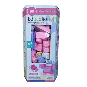 Blocos De Montar Para Encaixar Com 65 Peças (ROSA)