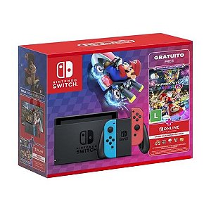 Console Nintendo Switch Azul e Vermelho com Mario Kart 8