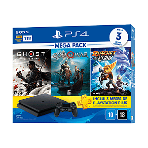 Console PlayStation 4 Slim 1TB PS4 Mega Pack 3 Jogos Lacrado