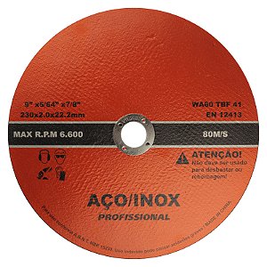 Disco de corte para aço/inox 9” A60