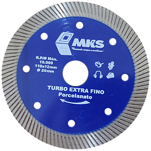 Disco de corte diamantado turbo extrafino Ø 110 mm porcelanato MKS pastilha 12 mm