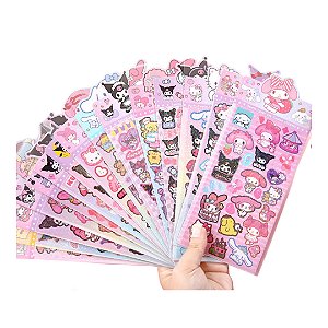 Cartela de Adesivos Holográficos - Turma da Hello Kitty