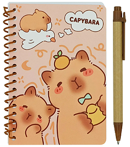 Bloco de Anotação Capivara com Caneta 48 Folhas Papelaria Fofa