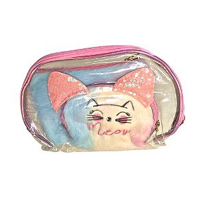 Kit com 3 Necessaires Gatinho com Alça – Organização e Fofura no Dia a Dia