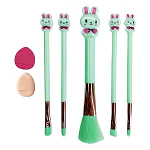 Kit 5 Pincéis de Maquiagem Coelho + 2 Mini Esponjas de Dedo