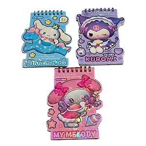 Bloco de Anotações Turma da Hello Kitty com Adesivos e Chaveiro