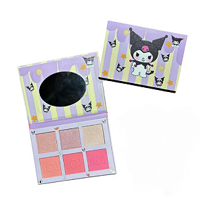 Paleta de Blush e Iluminador Kuromi Compacta Glow Natural Maquiagem Fofa