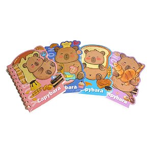 Mini Caderno Capivara com Espiral Capa Dura 60 Folhas Agenda Escolar Fofa