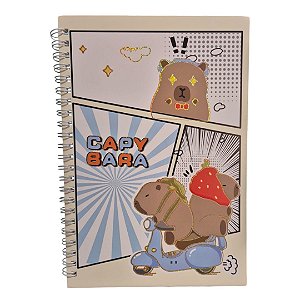 Caderno Capivara A5 Espiral Capa Dourada 58 Folhas Pautadas Papelaria Fofa