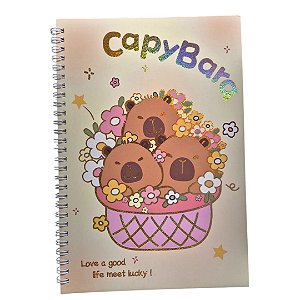 Caderno Capivara B5 Espiral 58 Folhas Capa Flexível Dourado Papelaria Fofa